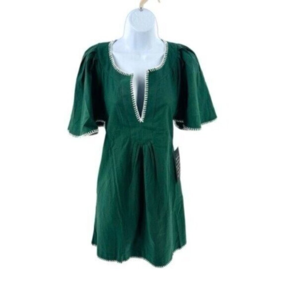 Pomander Place | NEW Green Stitch Finley Flutter Sleeve Mini Dress Size XS - Picture 5 of 12